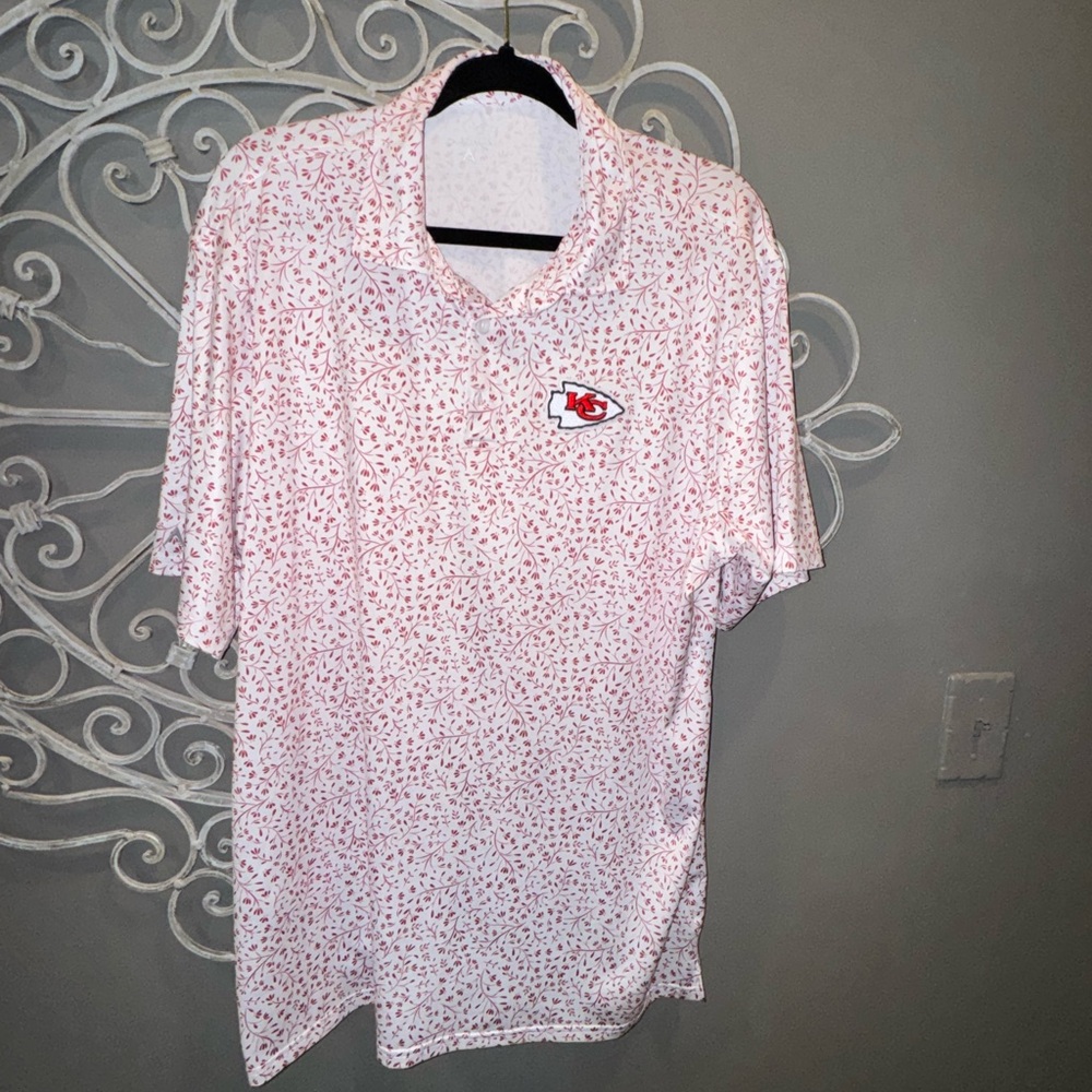 Men’s Red white performance fabric KC Chiefs golf polo shirt Antiqua sz L